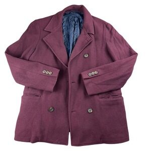 Eleventy Coat Women L Red Burgundy Blue Quilted Lining Double Breasted Pockets